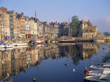 Reflections of Houses and Boats in the Old Harbour at Honfleur, Basse Normandie, France, Europe