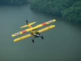 Vintage Stearman 43 Biplane Flies over the Elk River