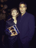 Actor George Clooney and Mother Nina at Film Premiere of His "The Peacemaker"