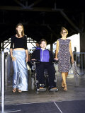 Paralyzed Actor Christopher Reeve W, Daughter Alexandra and Wife Dana on Liberty Island