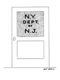 A door sign reads: 'N.Y. Dept. of N.J.' - New Yorker Cartoon