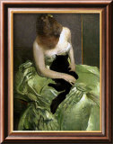 Woman in Green Dress with Black Cat