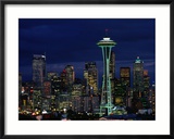 Skyline at Night with Space Needle Tower Seattle, Washington, USA
