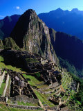 Funerary Rock with Una Picchu and Huayna Picchu in Background, Machu Picchu, Peru