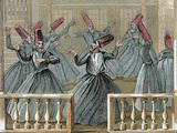 Dance of the Sufi Dervishes, 19th Century Colored Engraving