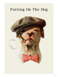 Dog in Hat and Bow Tie Smoking a Cigar