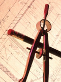 Blueprint Pencil Compass Still Life Conceptual