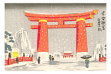 Japanese Illustration, Torii Gate in Snow