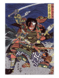 The Samurai Warriors Ichijo Jiro Tadanori and Notonokami Noritsune, Japanese Wood-Cut Print