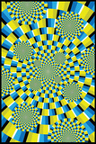 Hallucination géométrique cinétique en vert, jaune et bleu